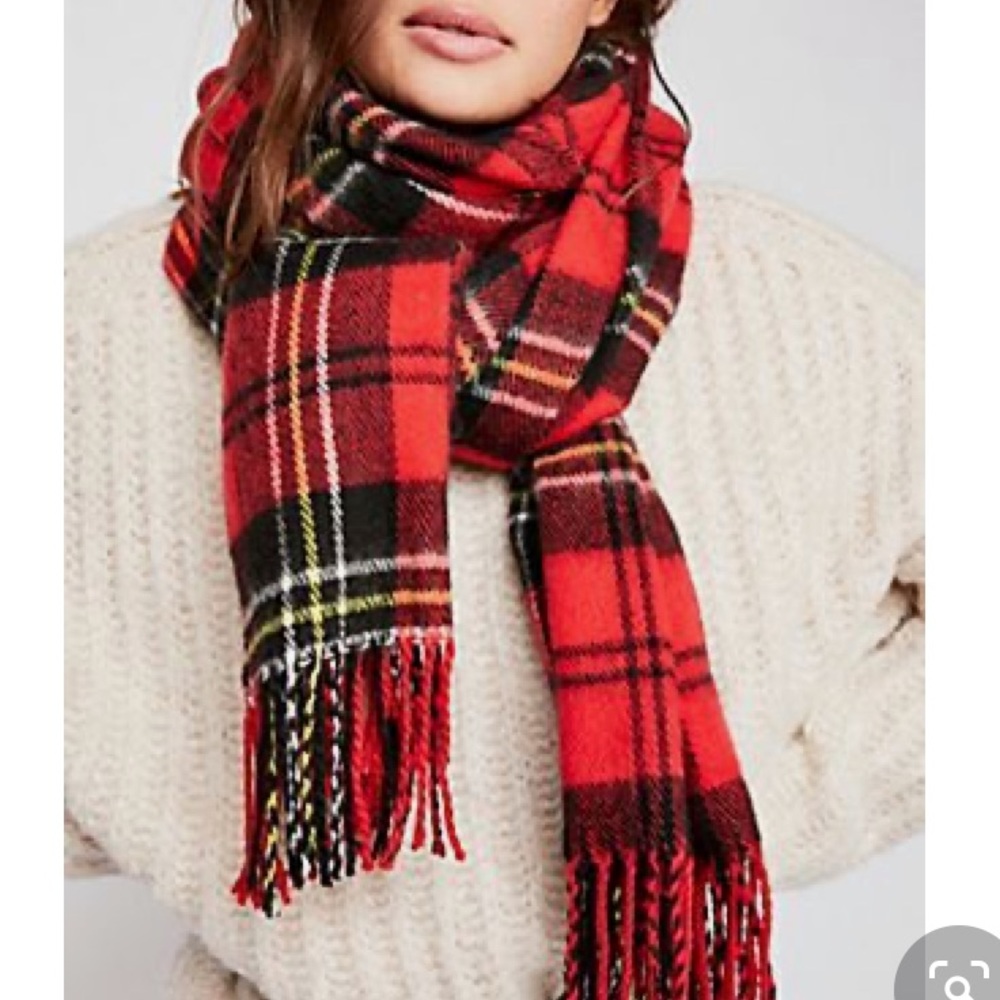 Super soft, thick red plaid blanket scarf